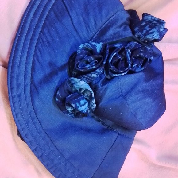 Blues Roses One Of A Kind Silk Washable Hat Large Rim That Stays Up K - Picture 6 of 16